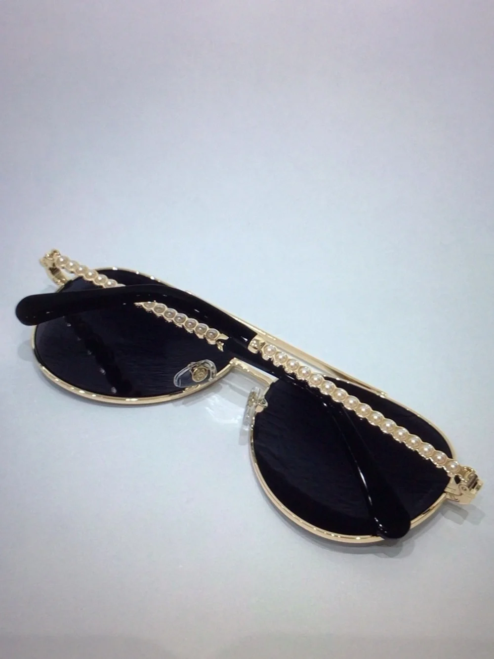 Auth CHANEL Gold Frame Sunglasses with Gradient Black Lenses